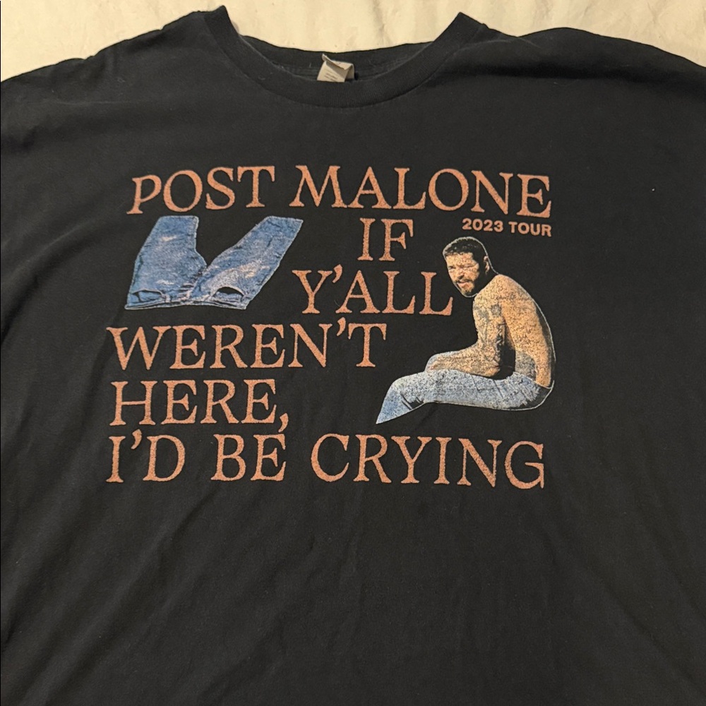Gildan Black Post Malone 2023 Tour Graphic Tee with Pink Print